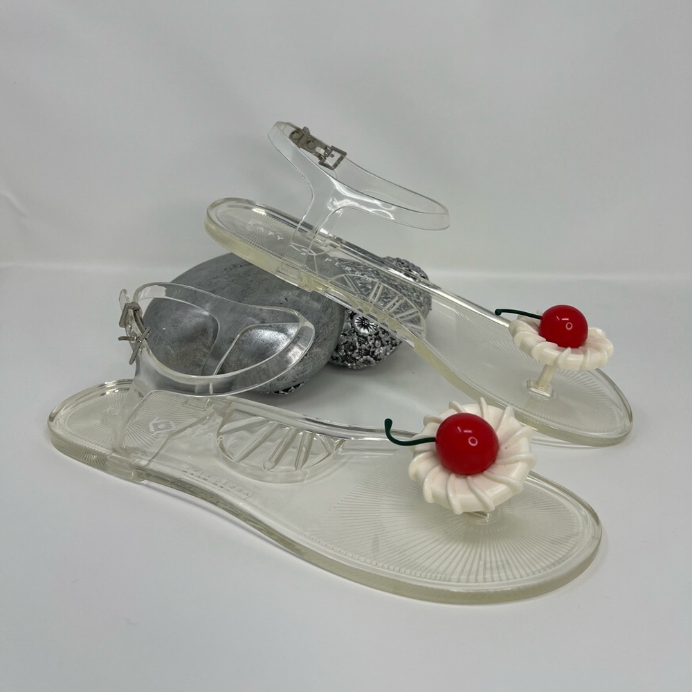 Katy Perry Collections Clear Jelly Sandals with Red Cherry and White Flower - Picture 16 of 16